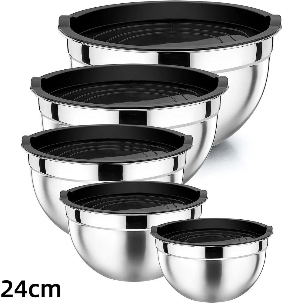 

Миски для смешивания салатов из нержавеющей стали, нескользящие, толстые, для взбивания яиц, миска для теста с крышкой, контейнер для фруктов и еды, кухонные принадлежности для приготовления пищи 24cm