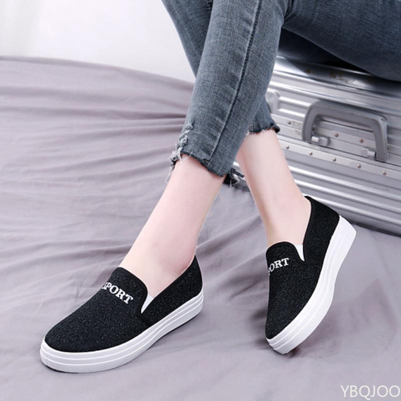 Fashion Women's Sports Canvas Shoes New Casual Flat Bottomed Shallow Mouth Sequin Platform Sports One Foot Kick Zapatos Mujer Sneakers