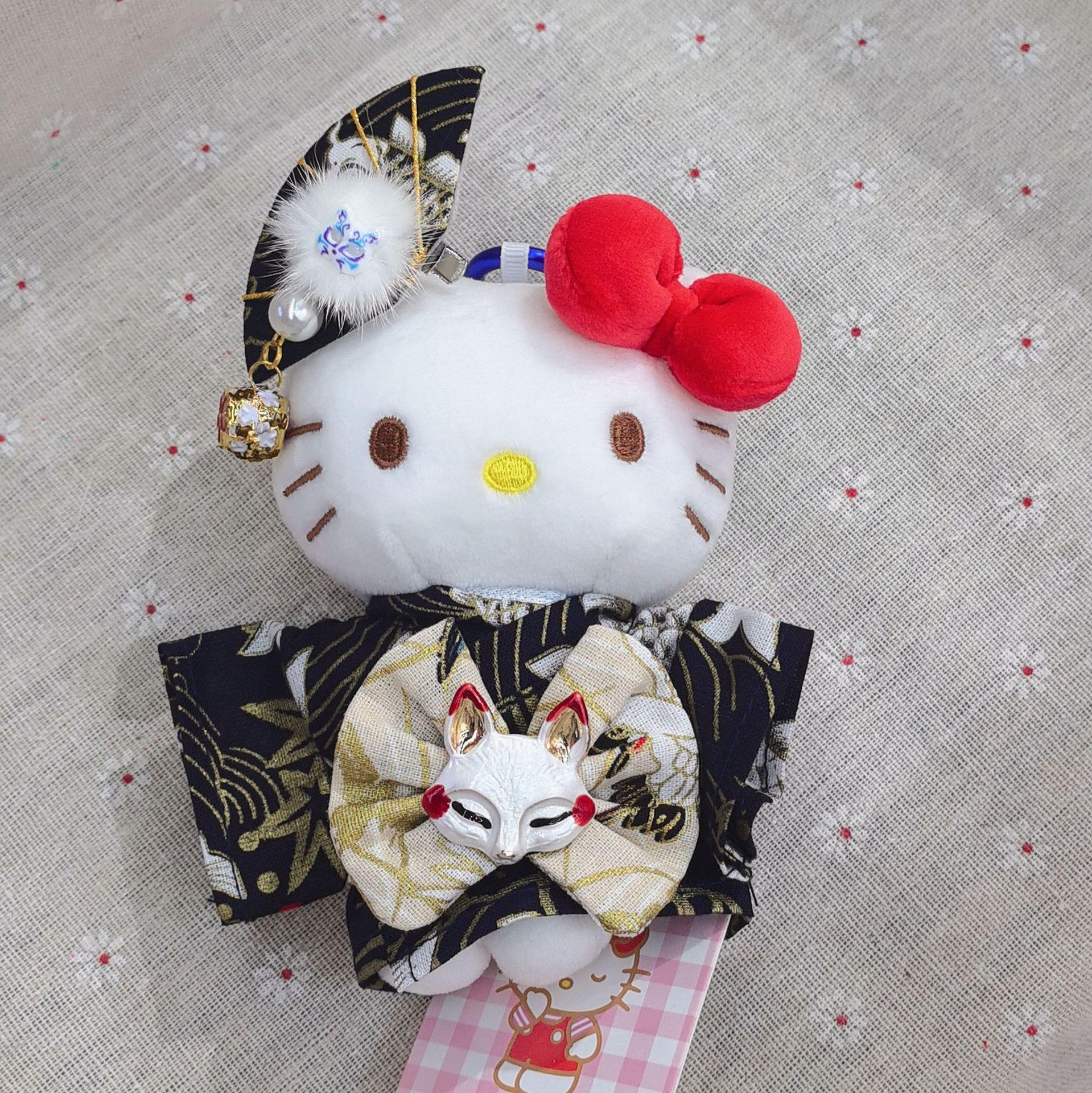 Authentic Japanese Cherry Blossom Hello Kitty Kimono Plush Keychain 13 cm чёрный