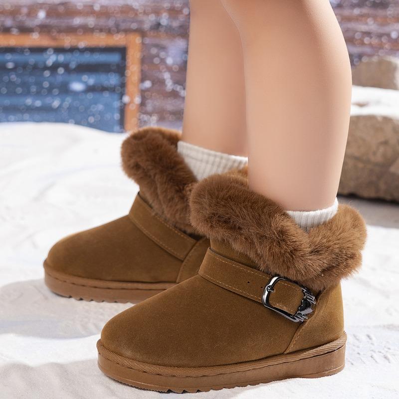 Girls Snow Boots Simple Furry Hairy Winter Boots for Children Warmth Outdoor Kids Plush Boots Ankle Non-slip Versatile