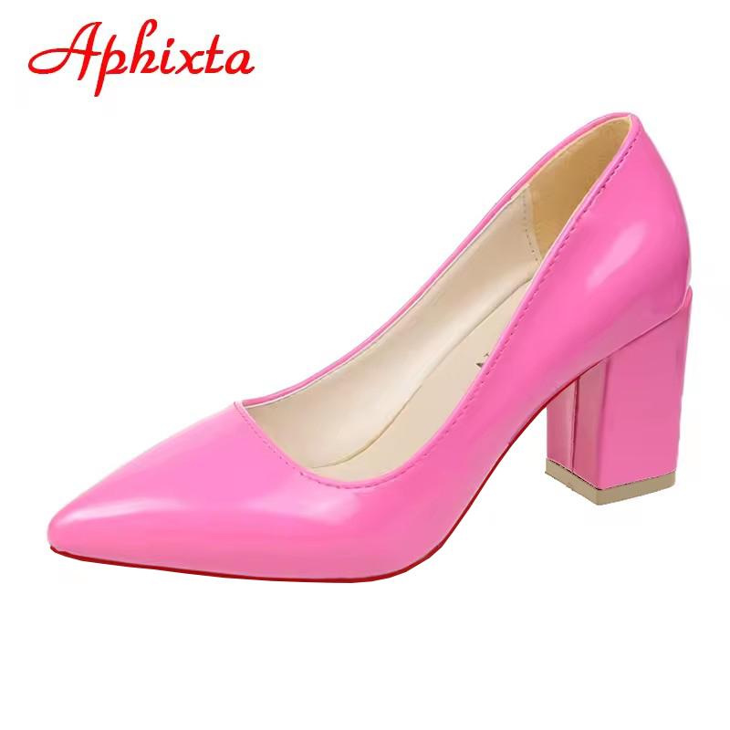 

Модная обувь Aphixta Новые 2,9-дюймовые туфли из лакированной кожи с острым носком Женские туфли-лодочки Фиолетовые разноцветные туфли на толстом каблуке Рабочие туфли с острым носком Большой размер 50 40