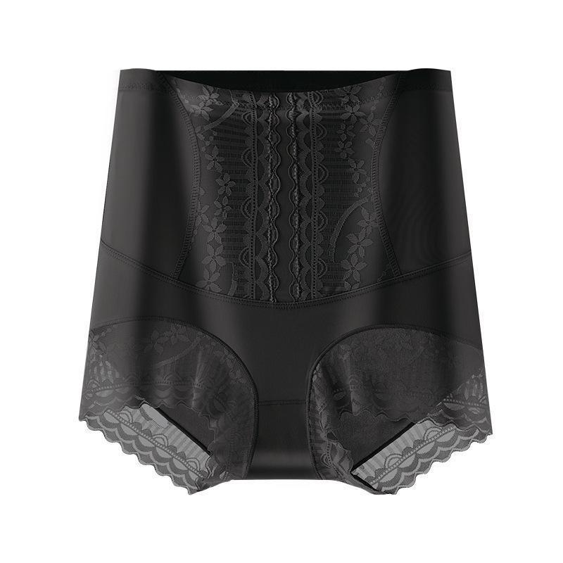 

Кружевные хлопковые корректирующие трусы с высокой талией, антибактериальные, для контроля живота, дышащие M чёрный
