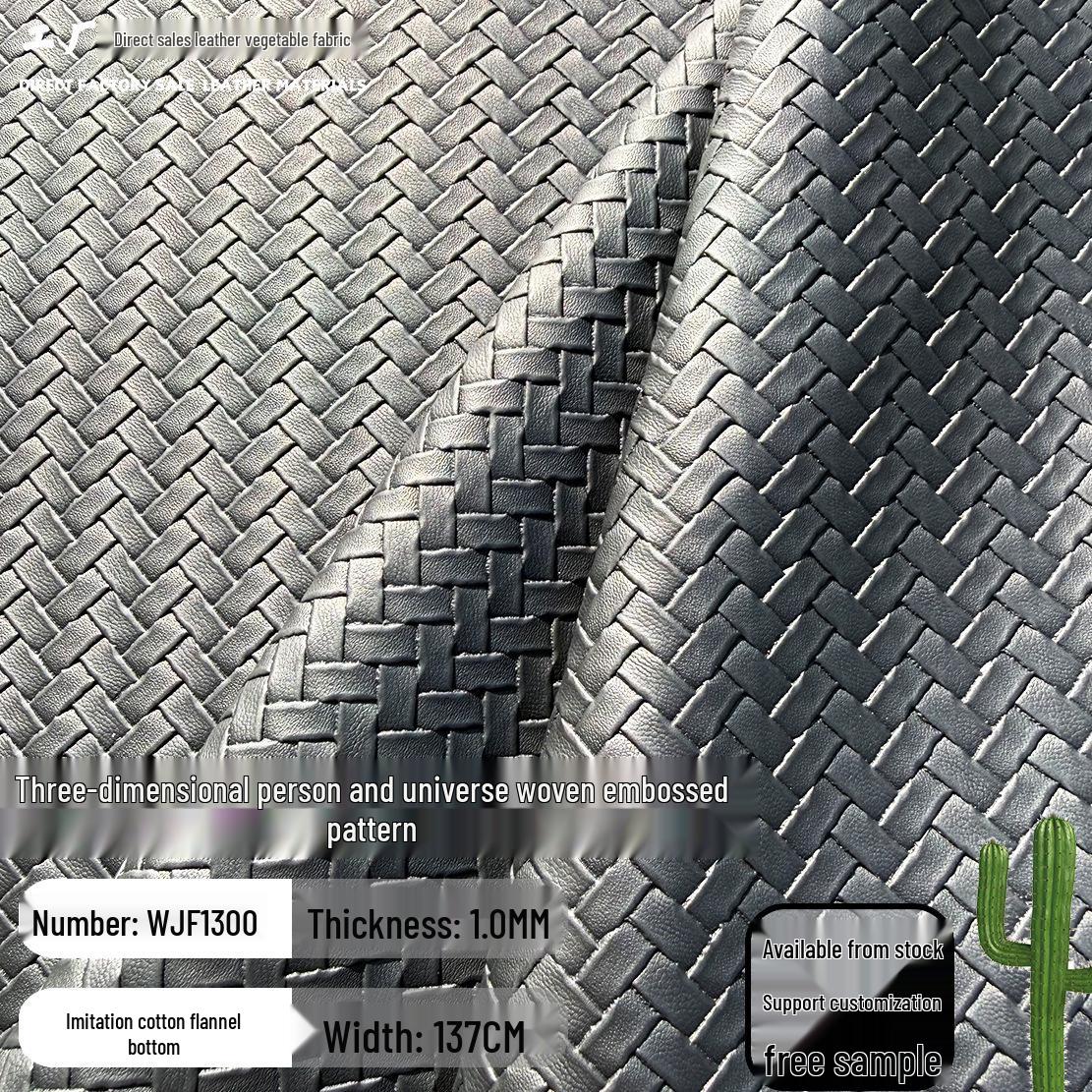 1.0MM Embossed 3D Herringbone Weave PU Leather for Bags, Shoes, and Sports Goods Packaging Black