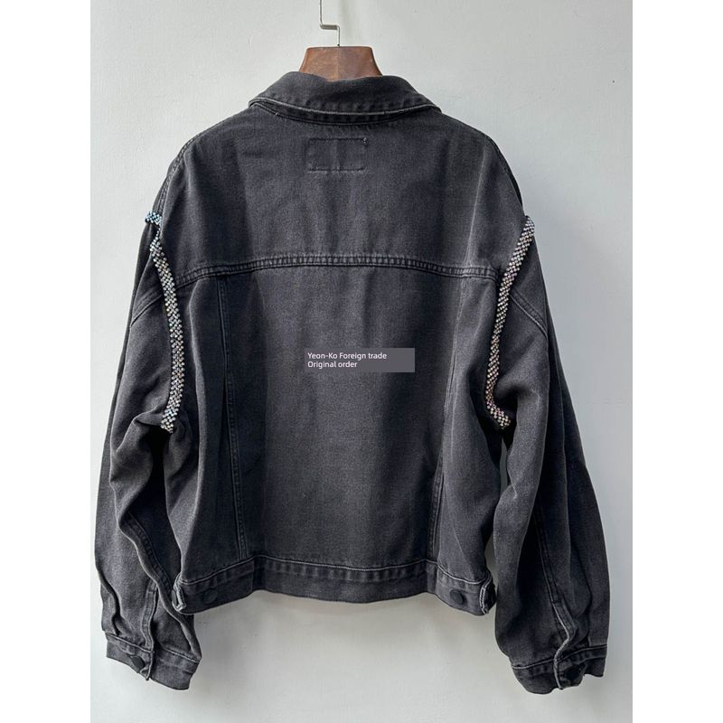 Los Angeles Single Super Cool Big Brand Same Style Boyfriend Style Handsome Profile Versatile Denim Jacket Shoulder Colorful Crystals