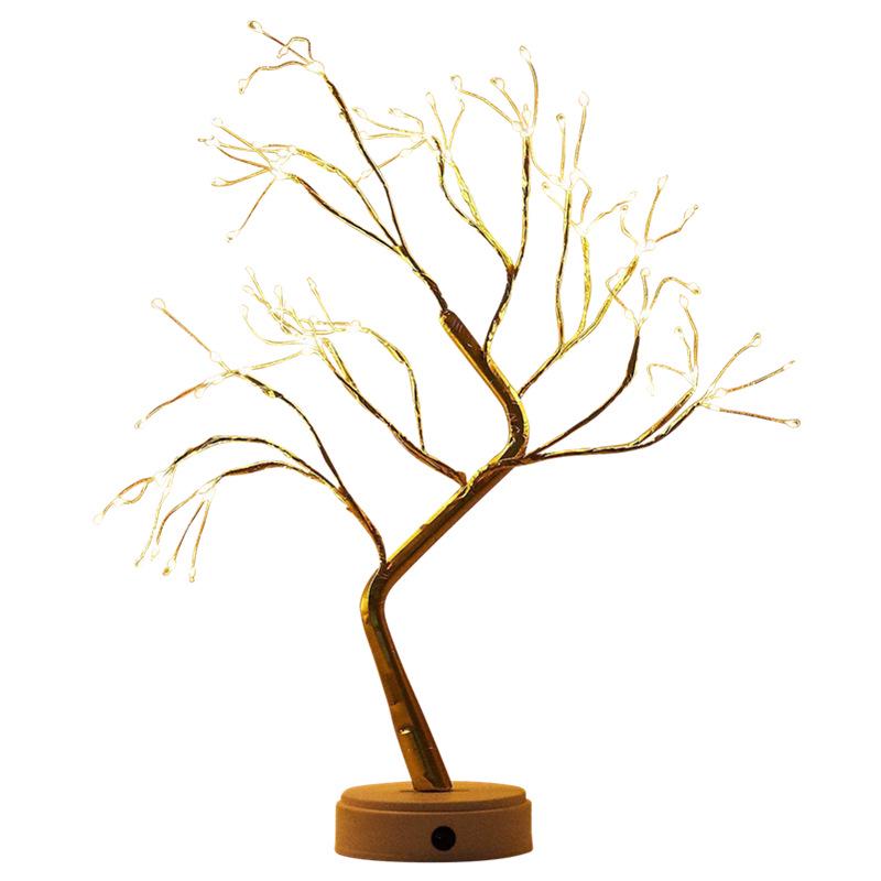 Bonsai LED Table Lamp with Pearl Gold Leaves & Silver Branches - Decorative Night Light & Christmas Tree Decor