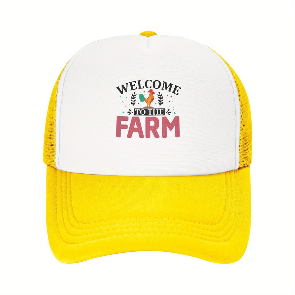 Welcome To The Farm Rooster Trucker Hat Breathable Mesh Baseball Cap Casual Outdoor Unisex