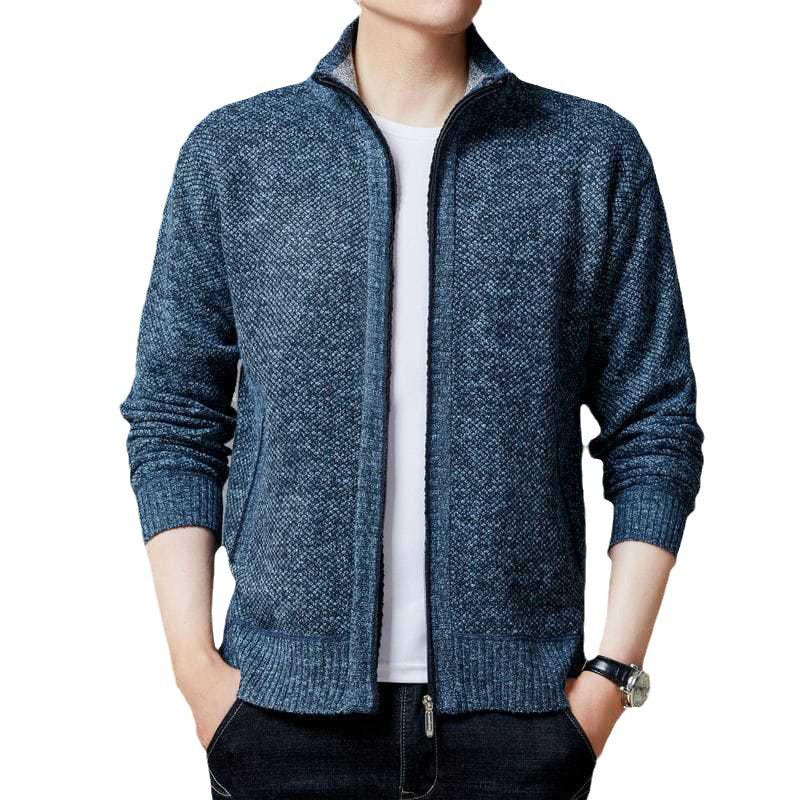 Men's Winter Stand-Up Collar Knitted Cardigan: Loose, Plus Velvet, Big Size, Fashionable, Casual Coat
