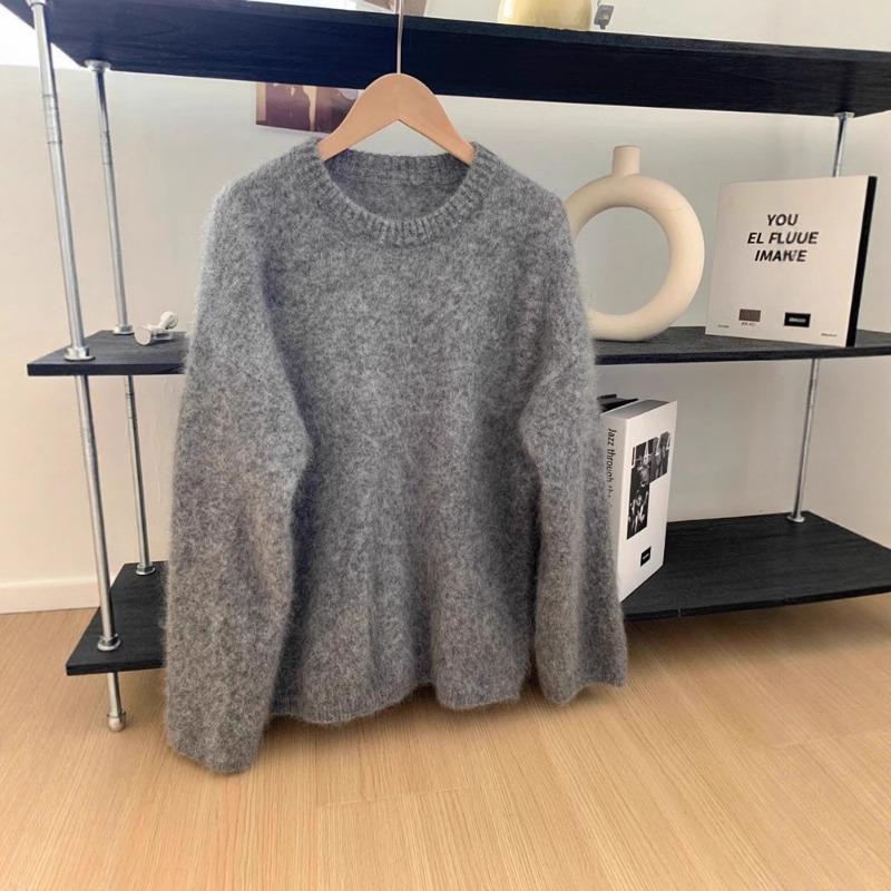 Premium sense super good-looking soft waxy gray sweater women's lazy style new milk wear with a small top
