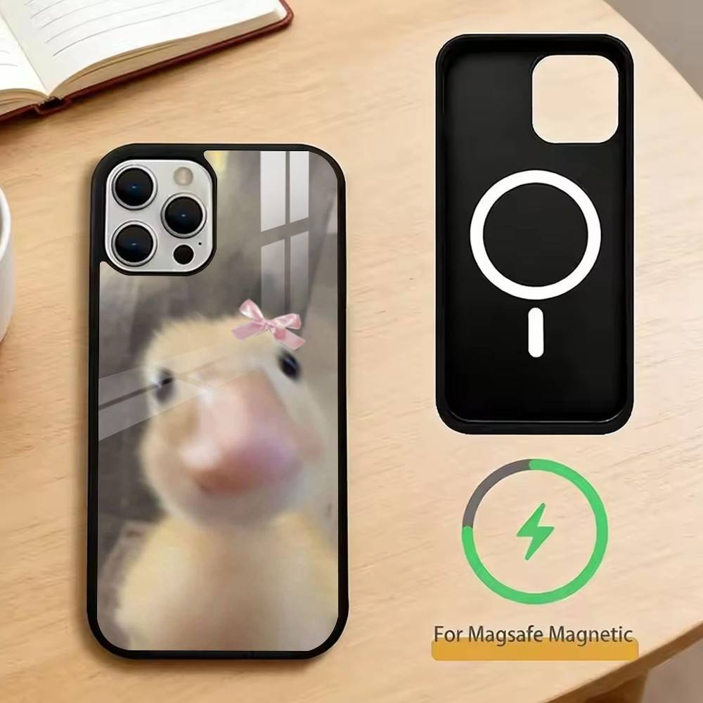 Ins Cute Bow Duck   Phone Case For iPhone17,16,15,14,13,12,11 Plus,Pro Magnetic with Magsafe Wireless Charging