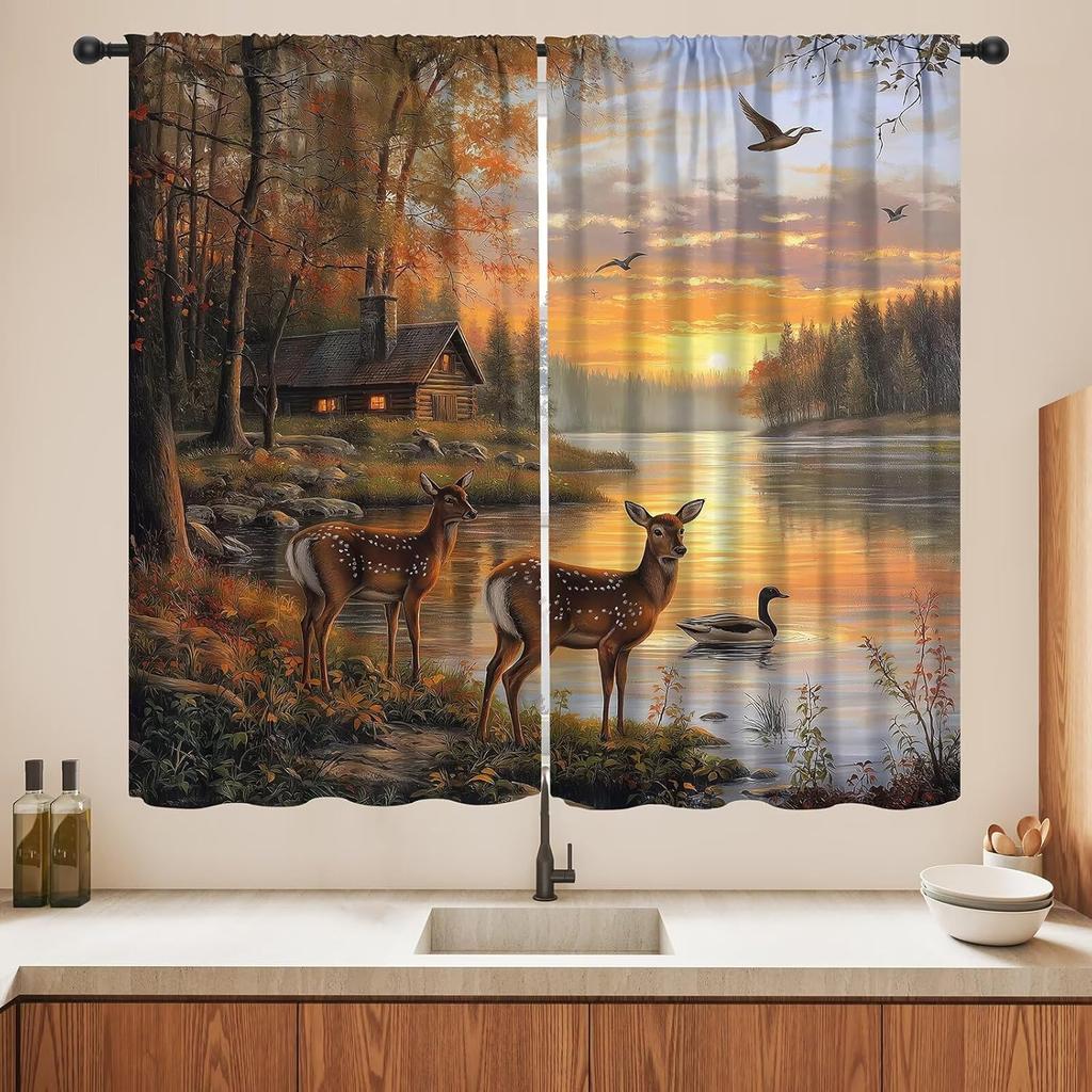 Blackout Wolf Curtains Retro Nature Wildlife Drapes Aurora Forest Wolves Animal Pattern Window Treatments Curtain Living Made Of Polyester Washable