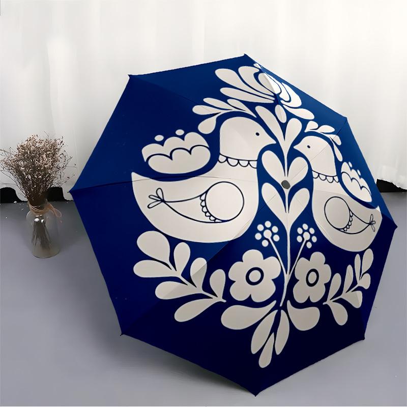 1pc Doves Flowers Automatic Open 8-Rib Windproof Umbrella, Travel & Commuting, Suitable for All Seasons