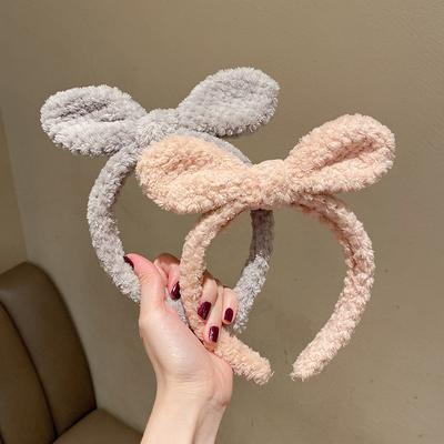 Bunny Ears Headband Plush Hairband for Women Girls Cute Bowknot Headbands for Washing Face Spa Headbands for Girls Rabbit Ears H
