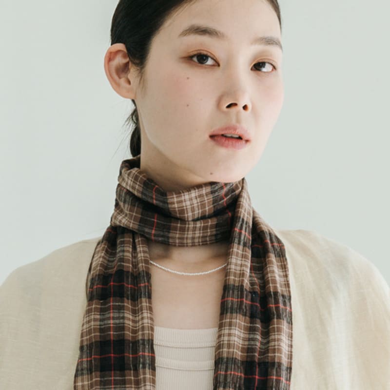 

J VINEYARD Pattern Cotton Brown Check Scarf Brown