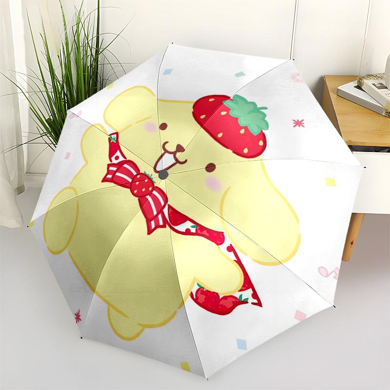 1pc Strawberry-Themed Umbrella with Bow Tie Design - Automatic Open/Closed, Foldable for Travelers and Fans.A067
