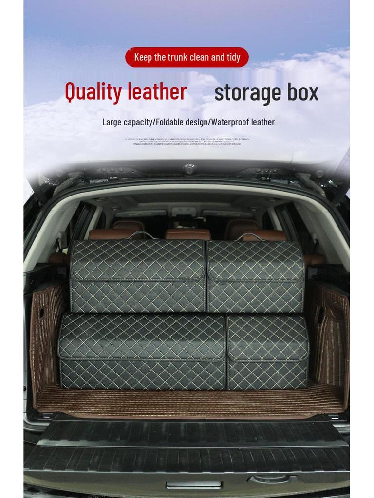 Trunk Storage Box: Multifunctional Folding Car Organizer with Logo-Printed Leather