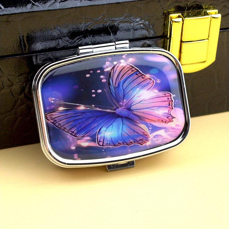 

Simple Pattern 2 Compartments Metal Medicine Box Portable Travel Decorated Sealed Small Pill Organizer Container Storage фіолетовий