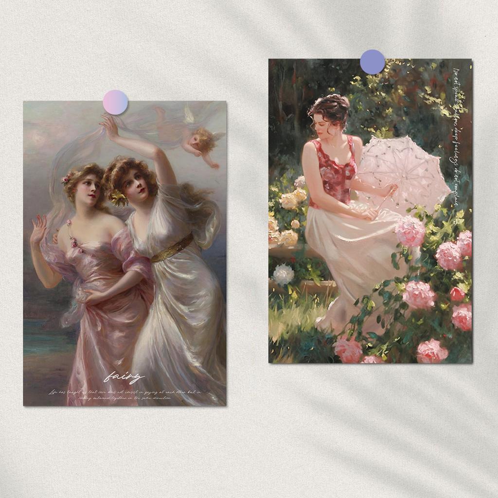 10×15CM 10PCS Oil Painting Posters Stickers Nostalgia Gift Home Decorated Coffee Living Wall Art Stickers Aesthetic Decals