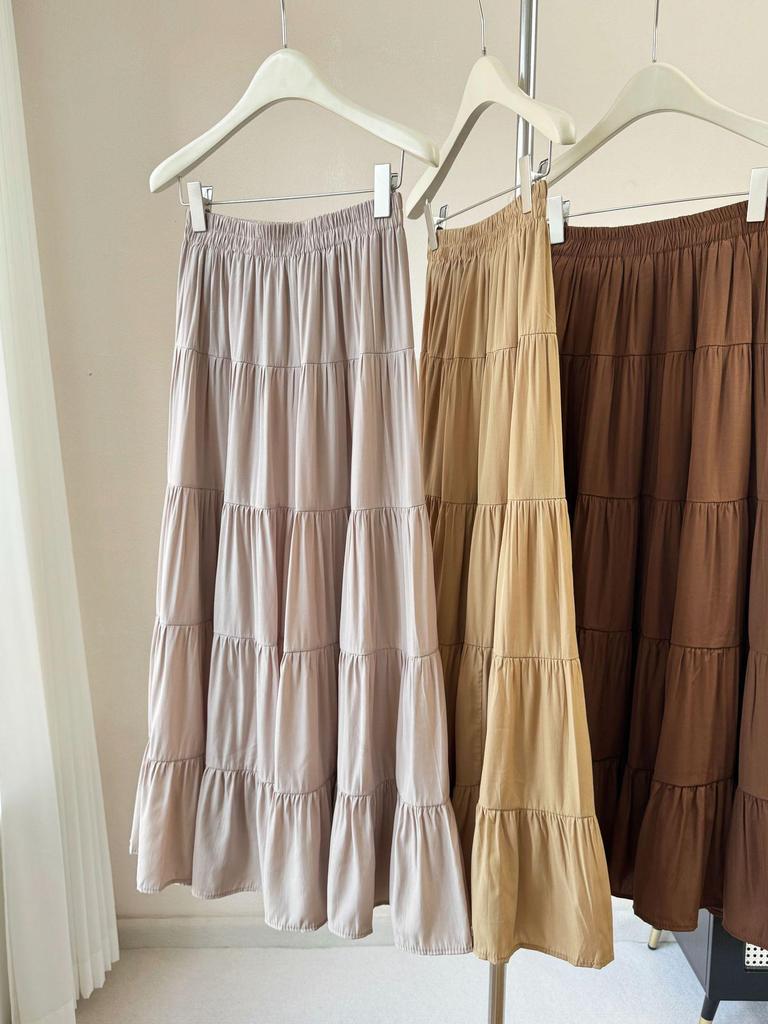 2026 New Korean Style High Waist Flowy Tiered Patchwork Skirt for Women