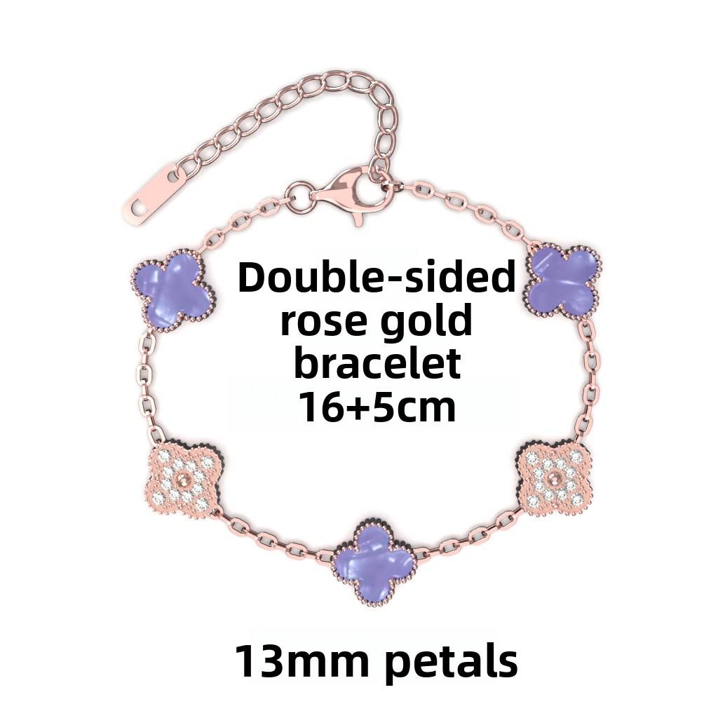 Brățară Trifoi cu Patru Foi de 13 mm Aur Roz Vid Cinci Flori Brățară Completă pentru Doamne