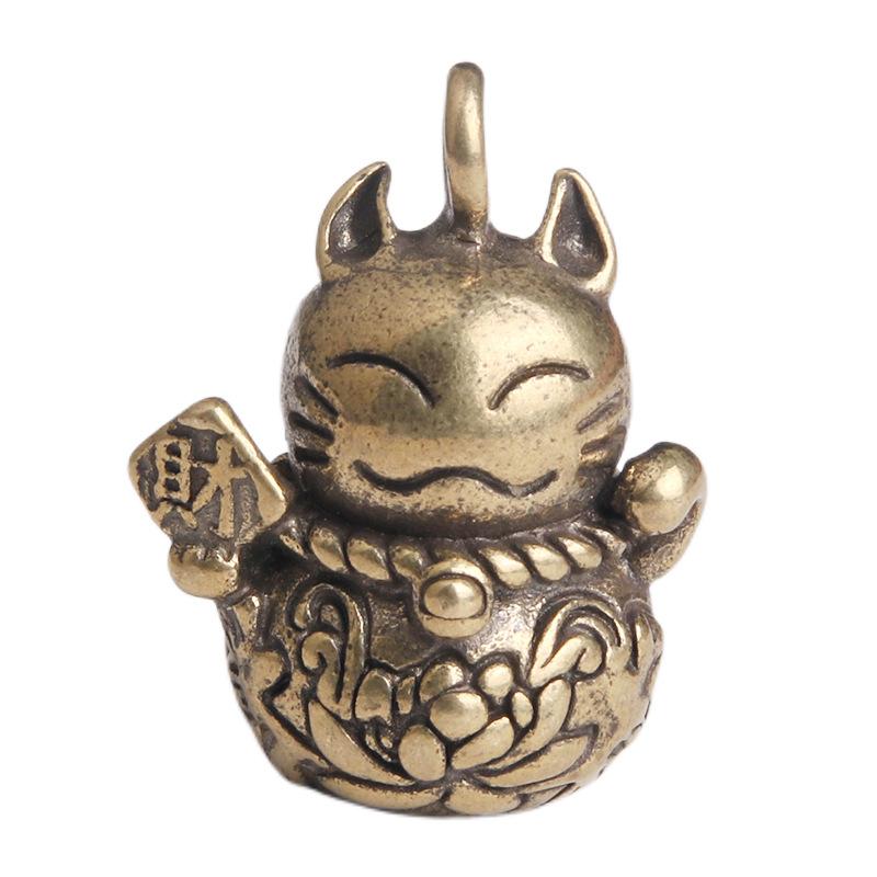 Brass Lucky Cat Car Keychain Pendant Cute Classic Fortune Pendant Copperware Street Vendor Wholesale