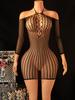Fhseer Women'S Hollow Out Sexy Lingerie Ripped Design Long Sleeve Bodycon Mini Dress See Through Babydoll For Private Party