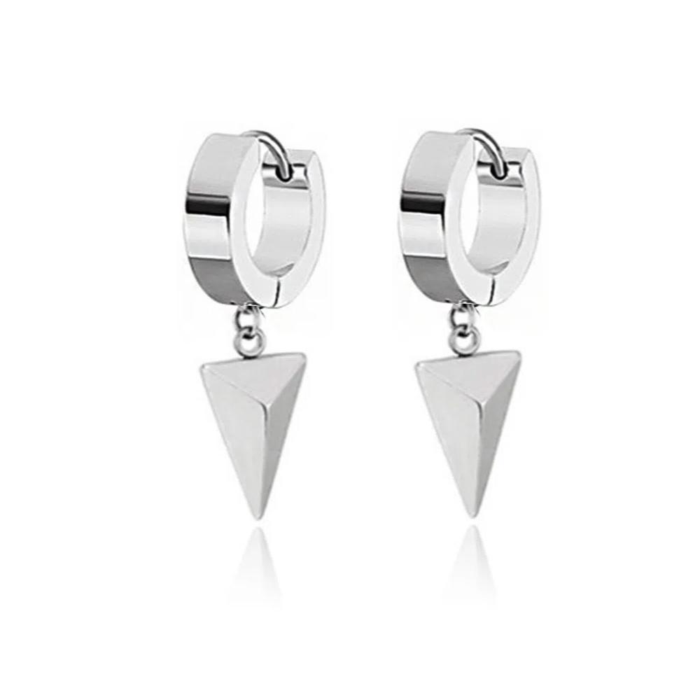 1 Pair Black Stainless Steel Punk Hip Hop Hanging Hoop Earrings with Triangle Design Dangle for Unisex Gothic Streetwear Jewelry