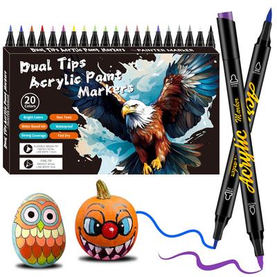 Waterproof Double-Ended Acrylic Markers - 20 Colors, Non-Toxic, Odorless, Multi-Material Compatible