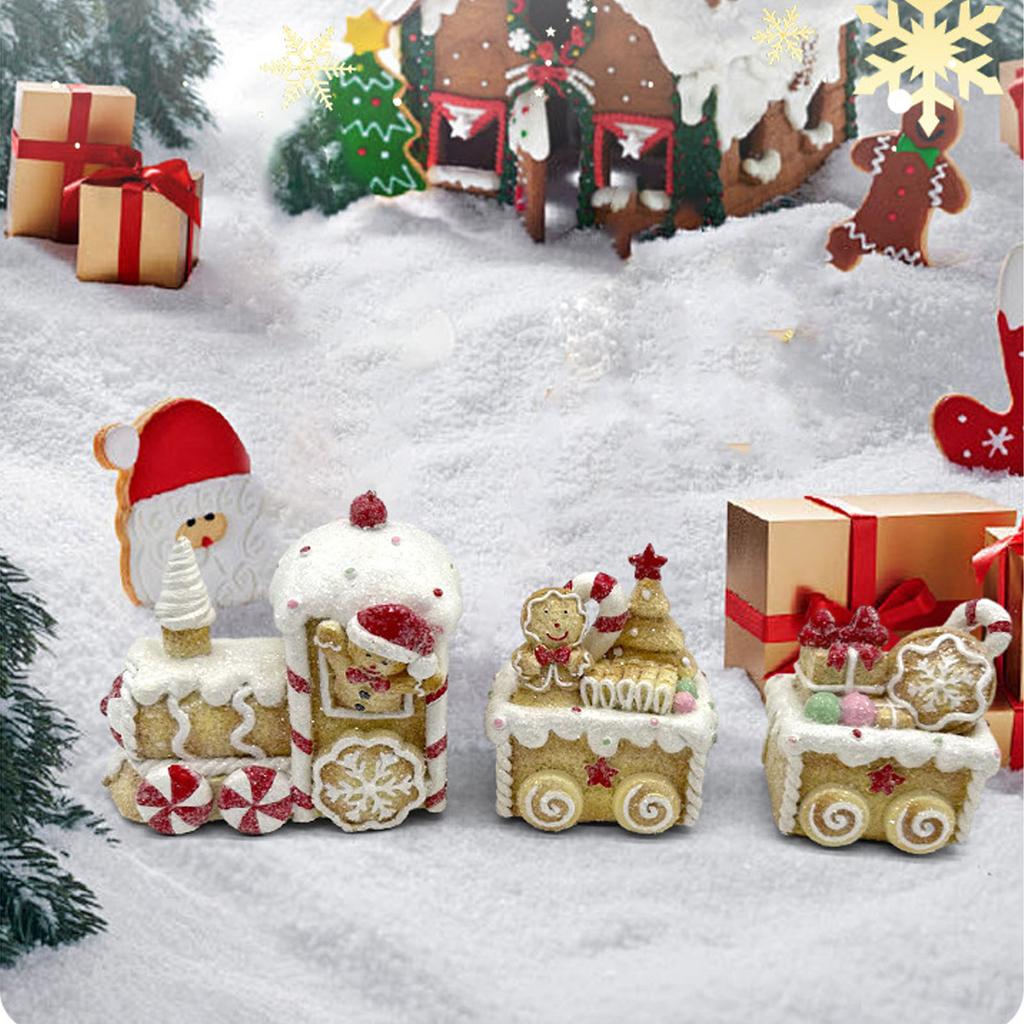 Xmas Train Three Part Resin Creative Cute Fade Resistant Xmas Train Figurine for Decoration