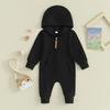 Baby Jumpsuit, Long Sleeve Hooded Zip-up Solid Fall Romper Clothes for Boys Girls