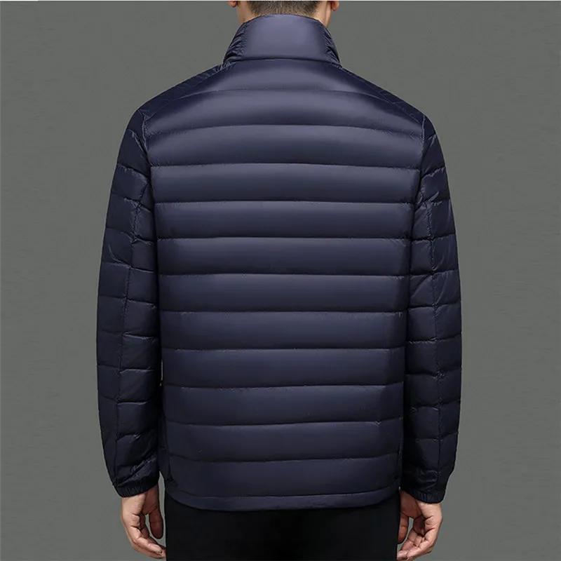 Autumn Winter Lightweight Down Jacket Men Stand Collar Smart Casual White Duck Down Coat Male Solid Warm Fashion Outwear Jackets