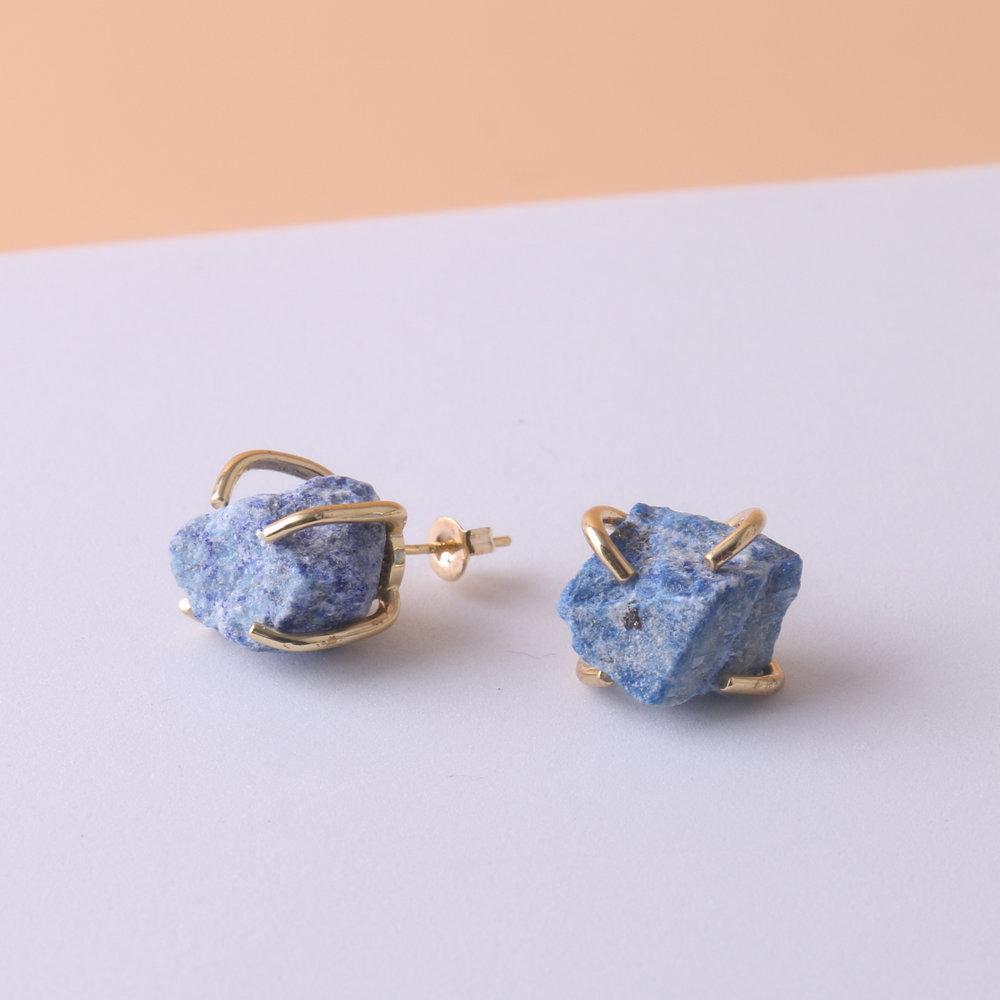 Natural Gemstone Earrings for Women - 18K Gold Plated Raw Amethyst and Rose Quartz Healing Crystal Stud Earrings