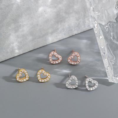 Korean Version Peach Heart Full Diamond Micro-inlaid Earrings, Love Eight Hearts Eight Arrows Fresh and Simple INS Heart Earrings