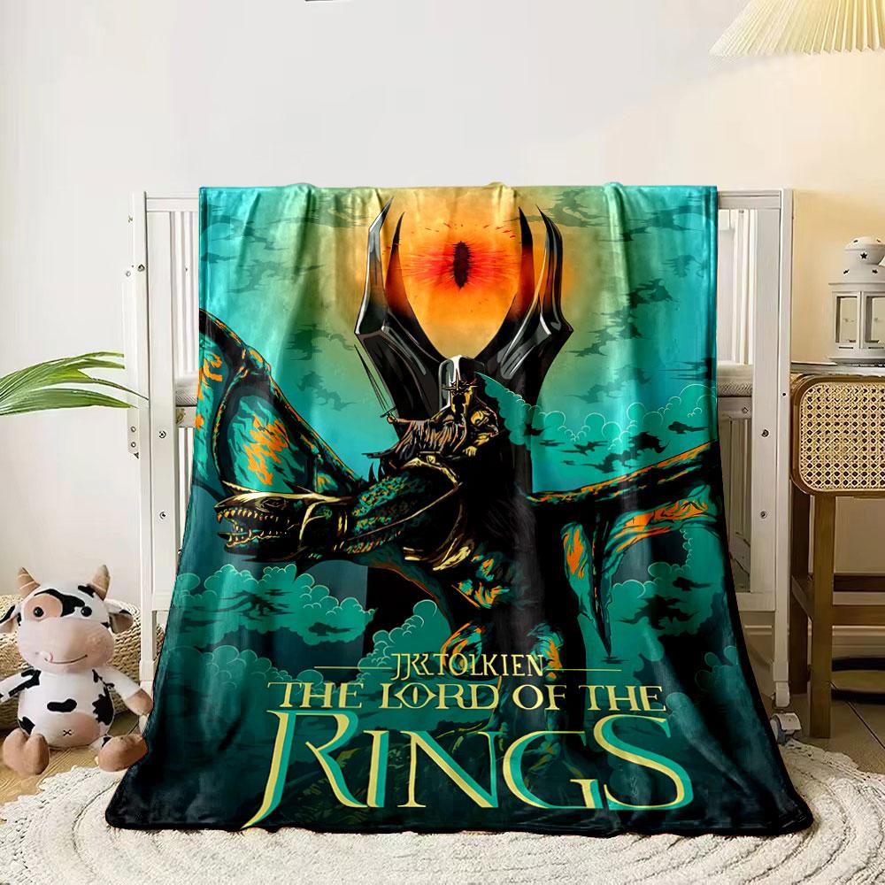 Fiery eye above dark tower, with armored figure on winged creature. for all seasons blanket lunch break throw gift 80cm x 120cm