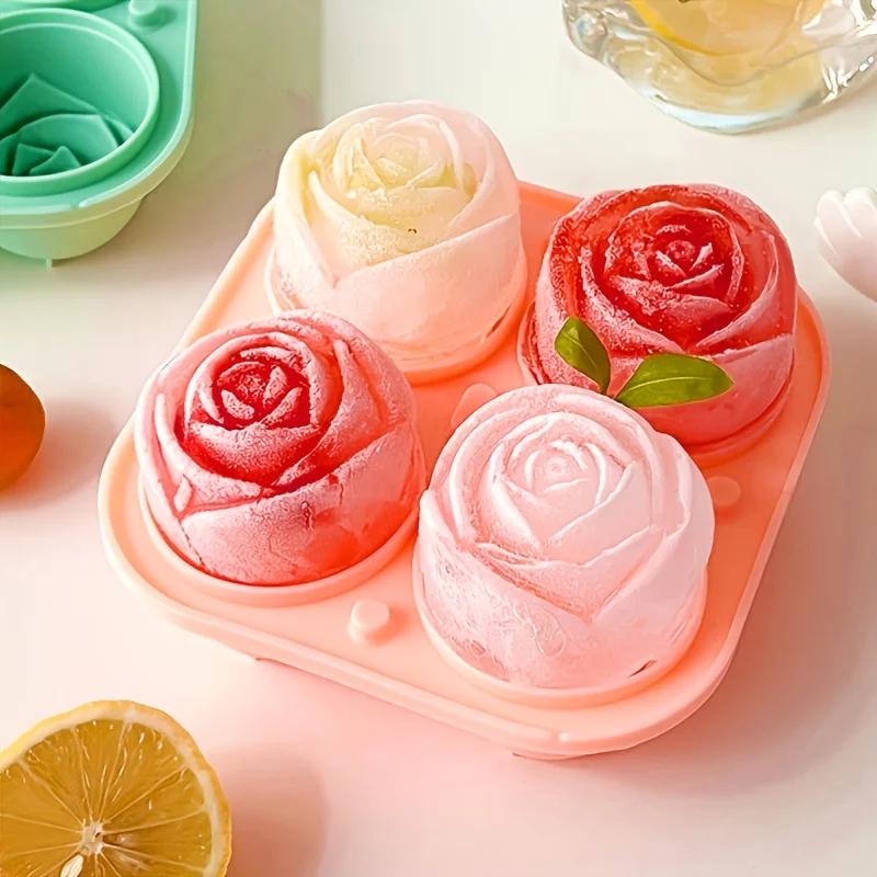 1pcs Elegant Rose Shaped Ice Cube Mold Reusable Food Grade Silicone IceTray Ice Ball Mold for Effortless Dessert Summer Drinks