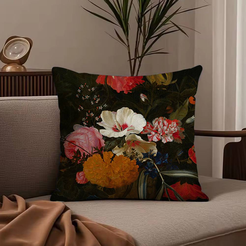 Beautiful Oil Painting Flowers Pillow Case Anti-dustmite Pillowcase Invisible zipper silky short plush Sofa cushion cover