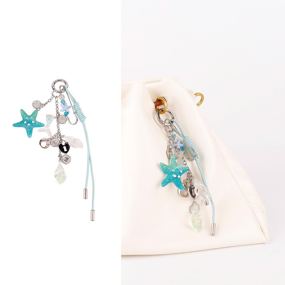 Ins wind ocean series bag pendant colored starfish whale shell woven rope pendant exquisite cute keychain