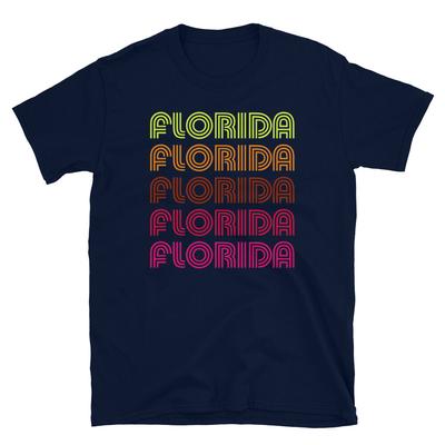 Retro Staat Florida Inline Schrift Disco Neon Kurzarm Unisex T-Shirt
