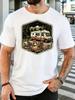Navy Unisexs Tee Rv Camping Mountain Scene Print Crew Neck Cotton Short Sleeve Outdoor Male Street Summer Soft Daily Casual Wear