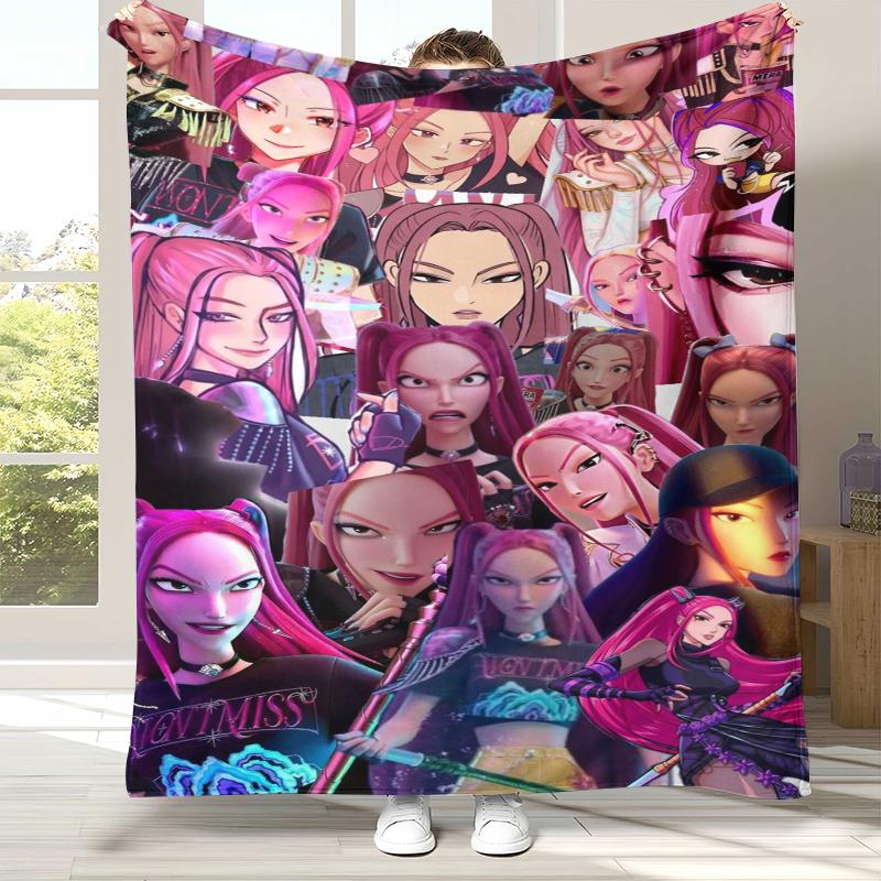 K-Pop Demon Hunters Golden Saja Boys Flannel Blanket,Ultra Soft Warm Plush Throw for Home Bedroom Bed Sofa Cover Office Picnic