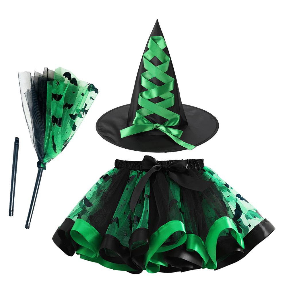 Halloween Tutu für Mädchen, Hexenhut & Besen, flauschiges Rock-Set