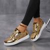 Women's Sequined Low Cut Lace Up Design Paired with PU Upper and EVA Cushioned Sole, Suitable for Daily Commuting and Leisure Travel