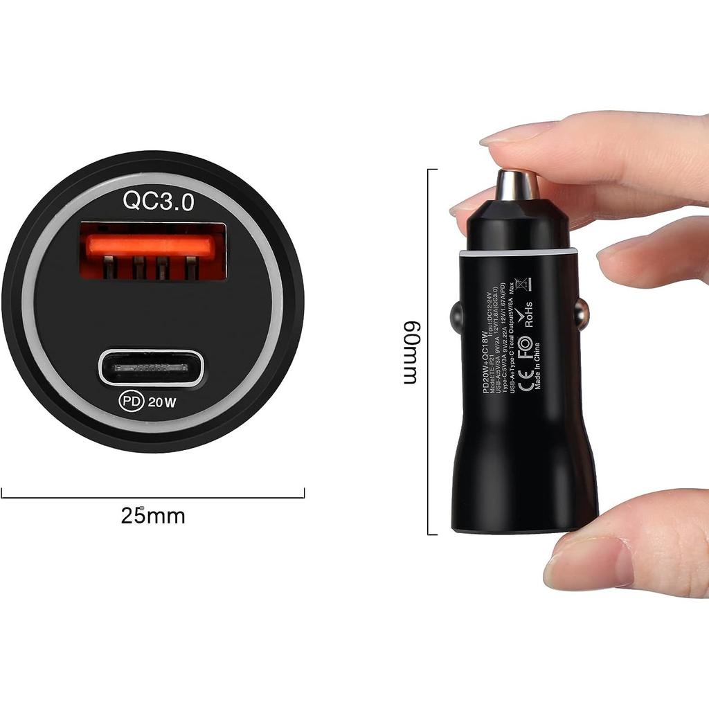 USB Cigarette Lighter Car Charger PD&QC Charger for IPhone PD 30W Quick Charge QC 18W Fast Charger  Mini Car Charger with IPhone Samsung Galaxy