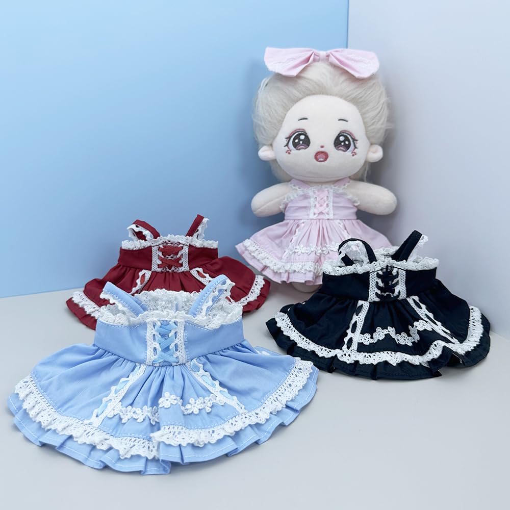 Niannyyhouse 20cm Plush Doll Costume with Bow Tie and Dress, Cotton Doll Clothes (Black)