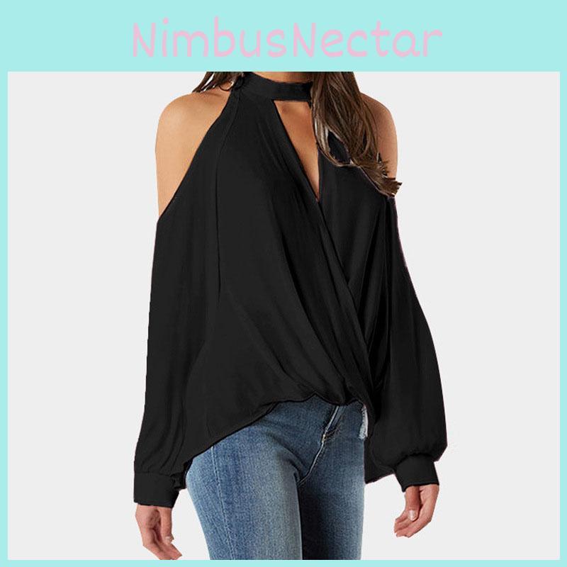 Stylish Women Cold Shoulder Choker V Neck Top For Summer Casual Outings And Daily Wear