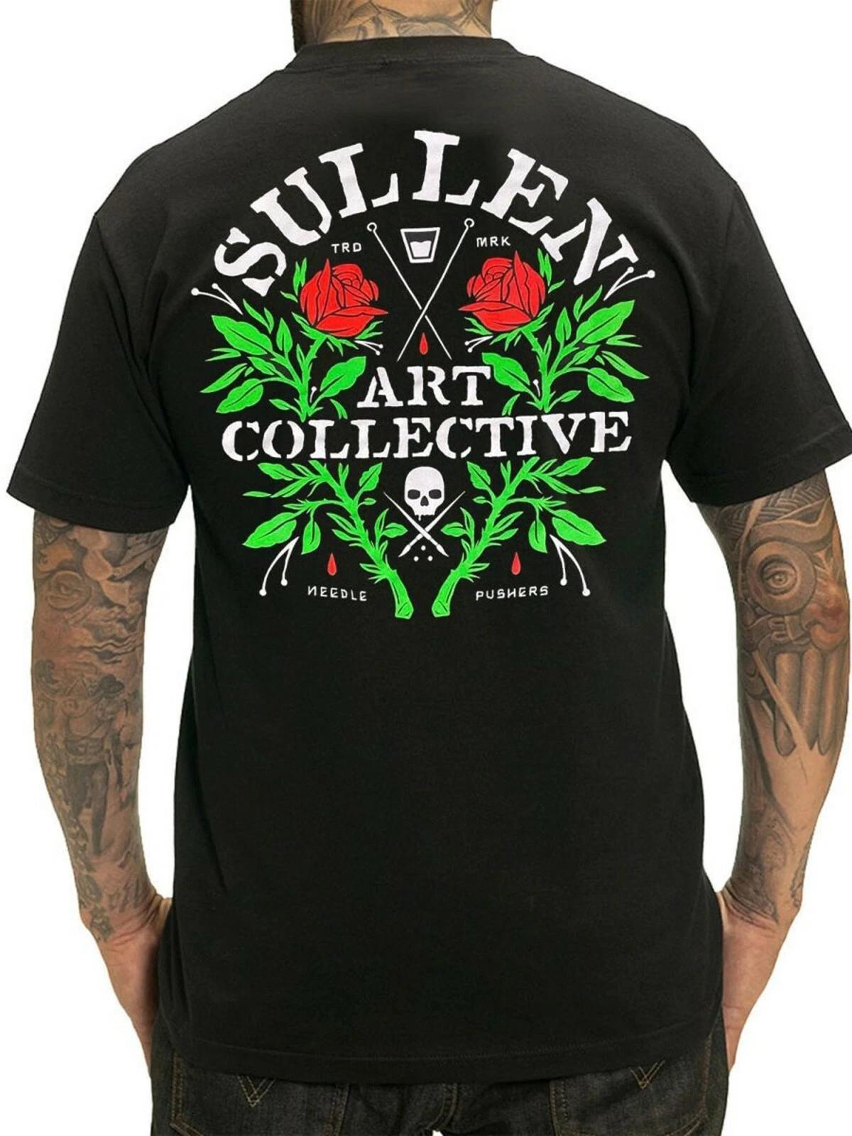 Sullen Men s Pushers Short Sleeve T-shirt Skull and Roses Tattoo Style Tee S