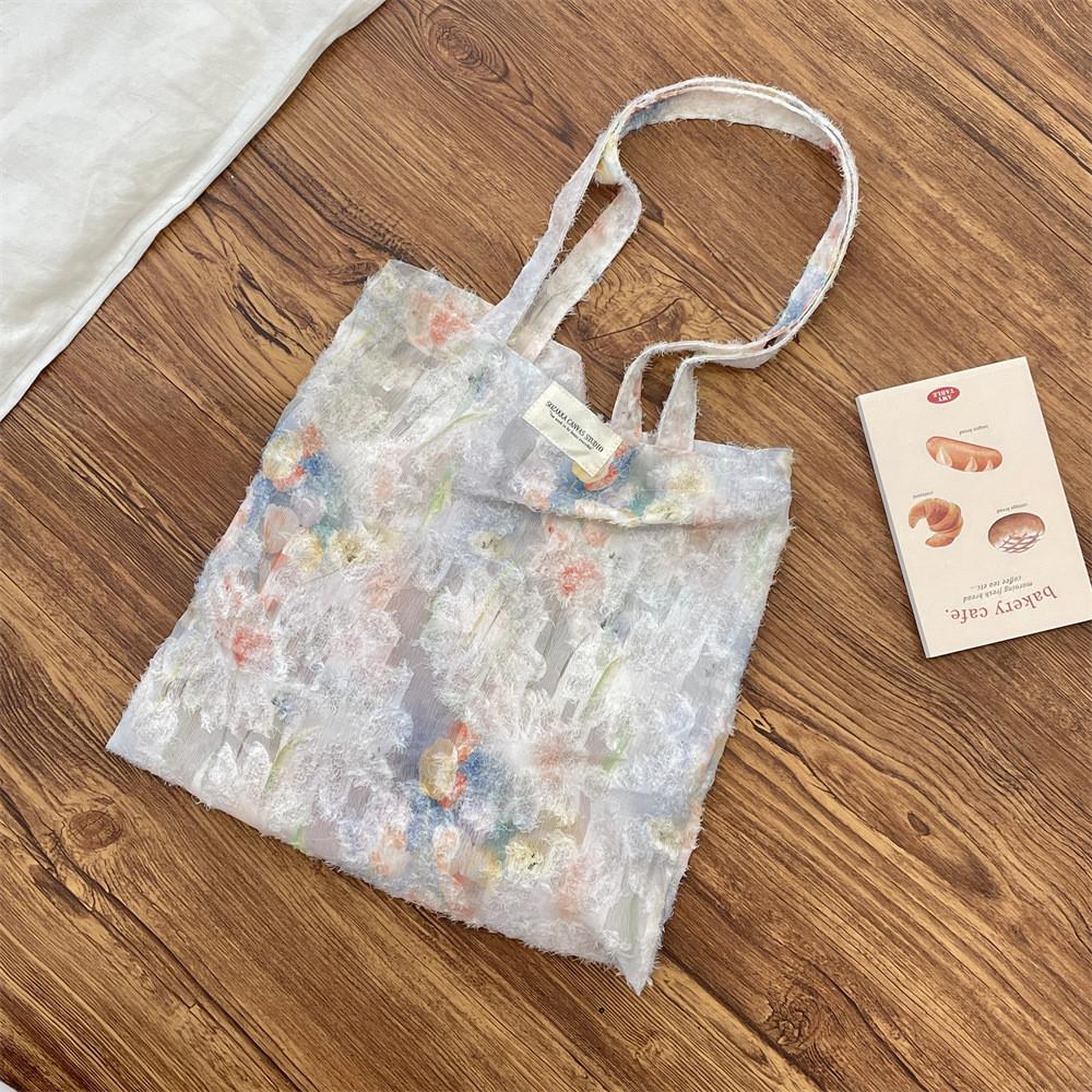 Flower Print Tote Bag With Polyester Fabric And Spacious Design For Daily Use