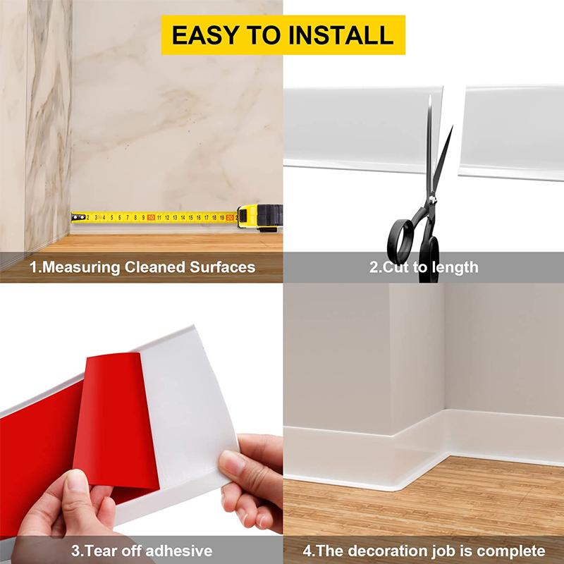 3m PVC Sockelleiste Zierleiste Wandfußleiste Flexibel Selbstklebend Sockelleiste Vinyl Taillenlinie DIY Heimwand Randaufkleber
