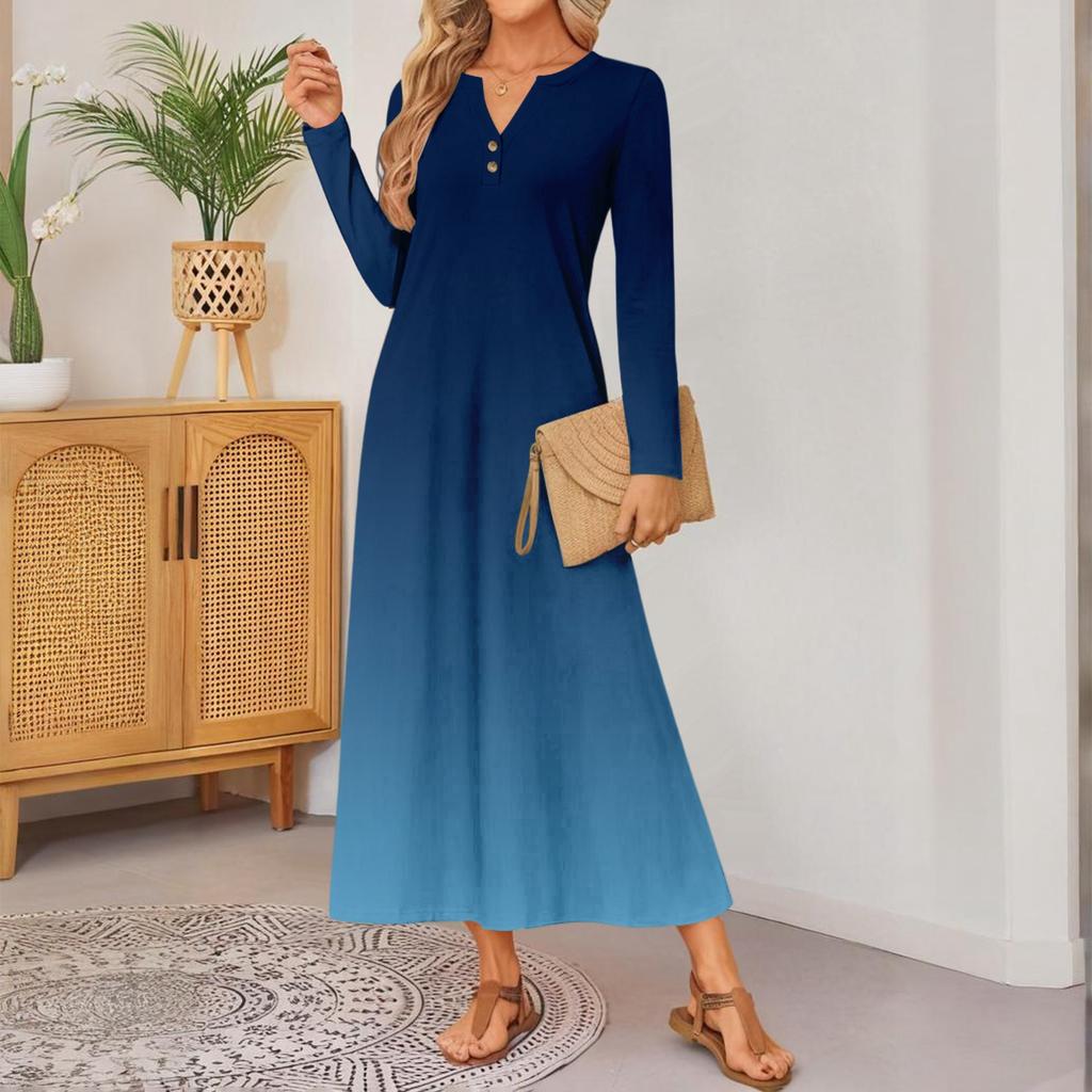 women gradient Print long-sleeved comfortable loose dress Elegant dress