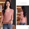 V-neck Sweater Women's Top Solid-color Knitted Sweater Loose and Casual Pullover Long-sleeved Warm Sweater