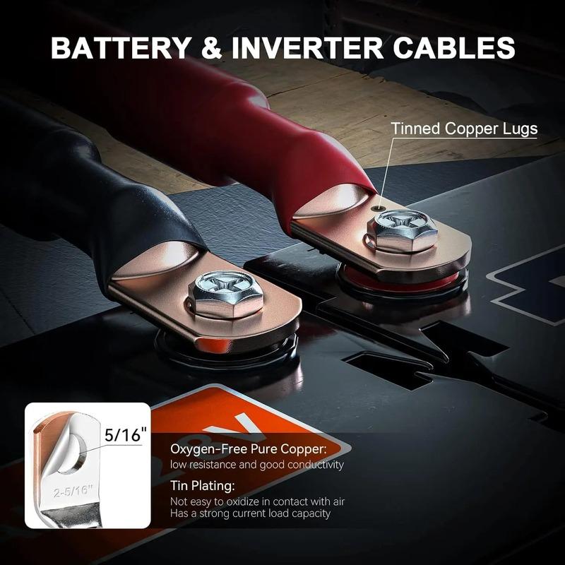 ECGSOLAX 2AWG Soft Battery Connection Cable Stranded Copper Wire With Heavy Duty M10 Lug For Inverter Car Solar UPS Marine Boat